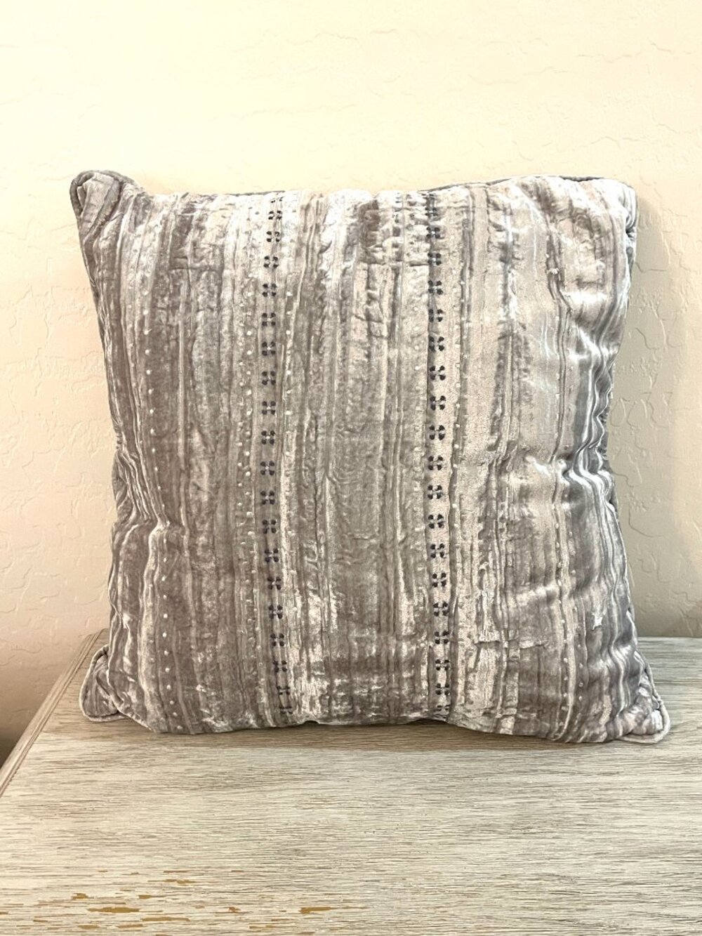 Silver Gray Stitched Crushed Velvet Pillow Square